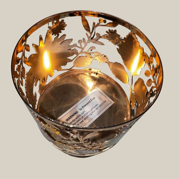 Fall Sunflower Candle Pedestal — Bronze Metal Holder with Red & Gold Leaves - Picture 6 of 6